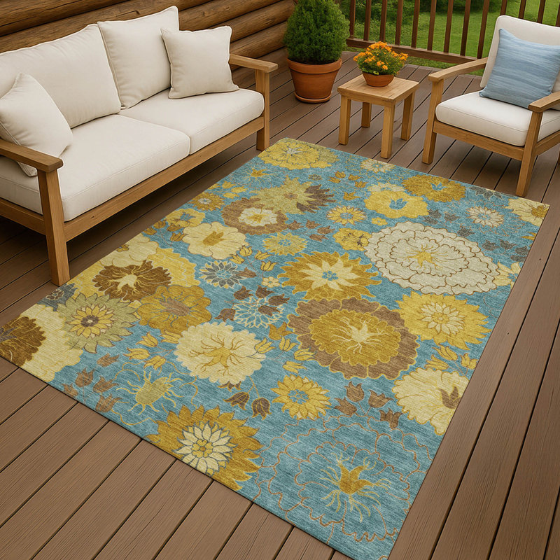 Machine Washable Indoor/Outdoor Emelia ACN2294 Floral Rug, Rectangle 3' x 5'