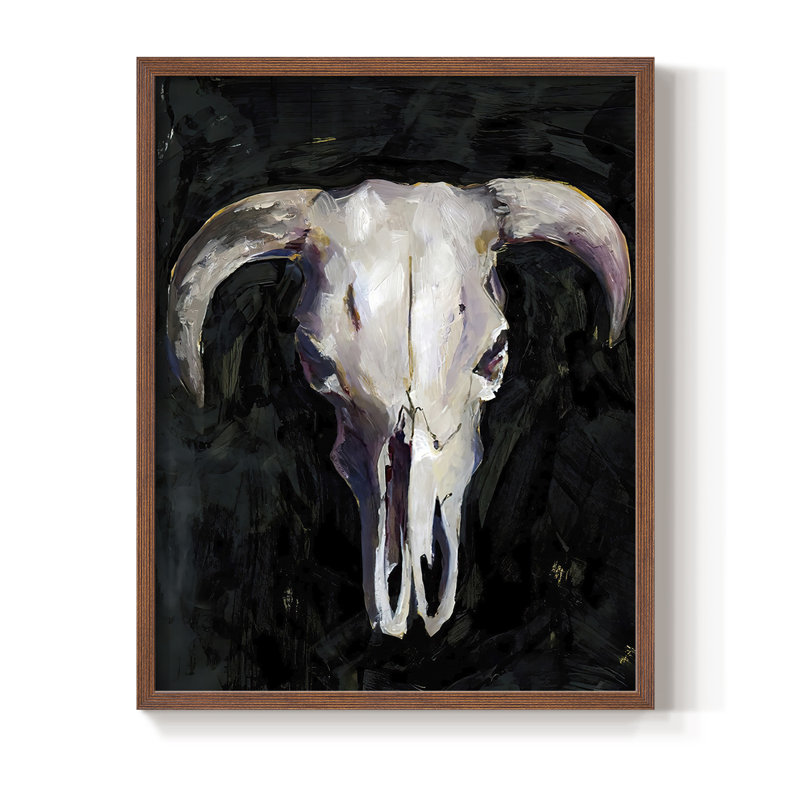 Horned Skull I, reproduction encadrée - bois massif, Brun, H 20 po x l 16 po