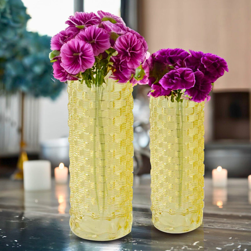 Aliauna Textured Glass Table Vase Set, Yellow
