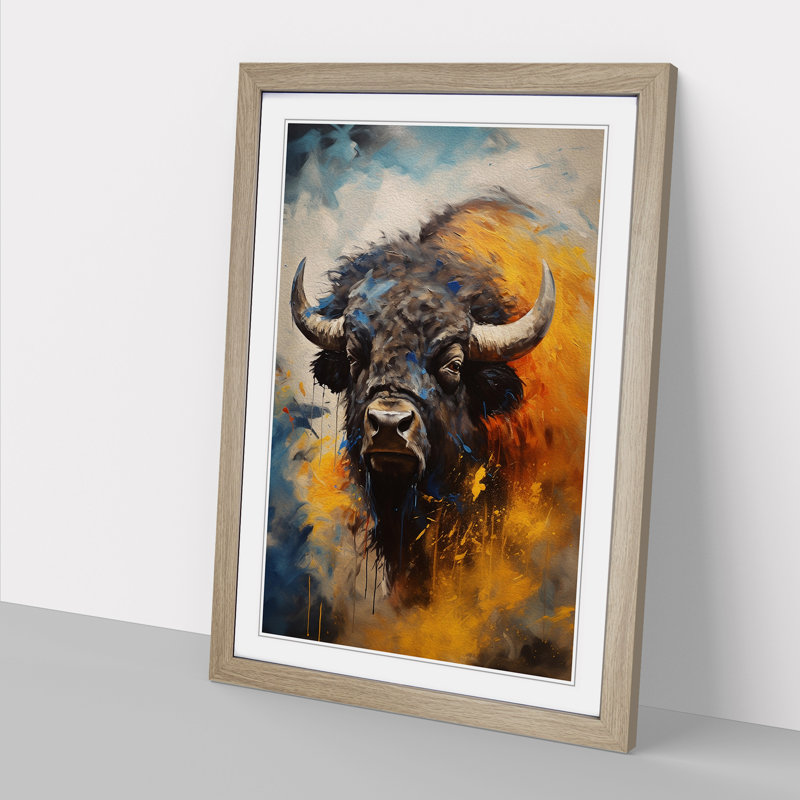 Buffalo Gestural Art - Framed Print, Oak Framed, 34cm H x 25cm W x 2cm D