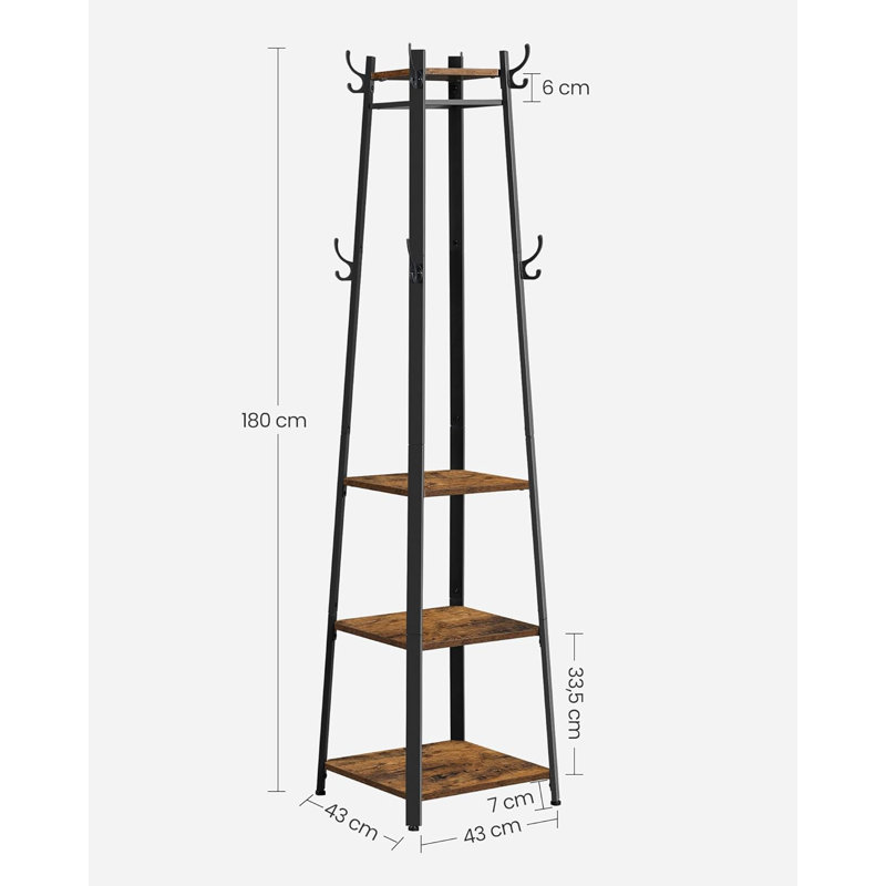 Metal Freestanding 8 - Hook Coat Rack, Rustic Brown/Black