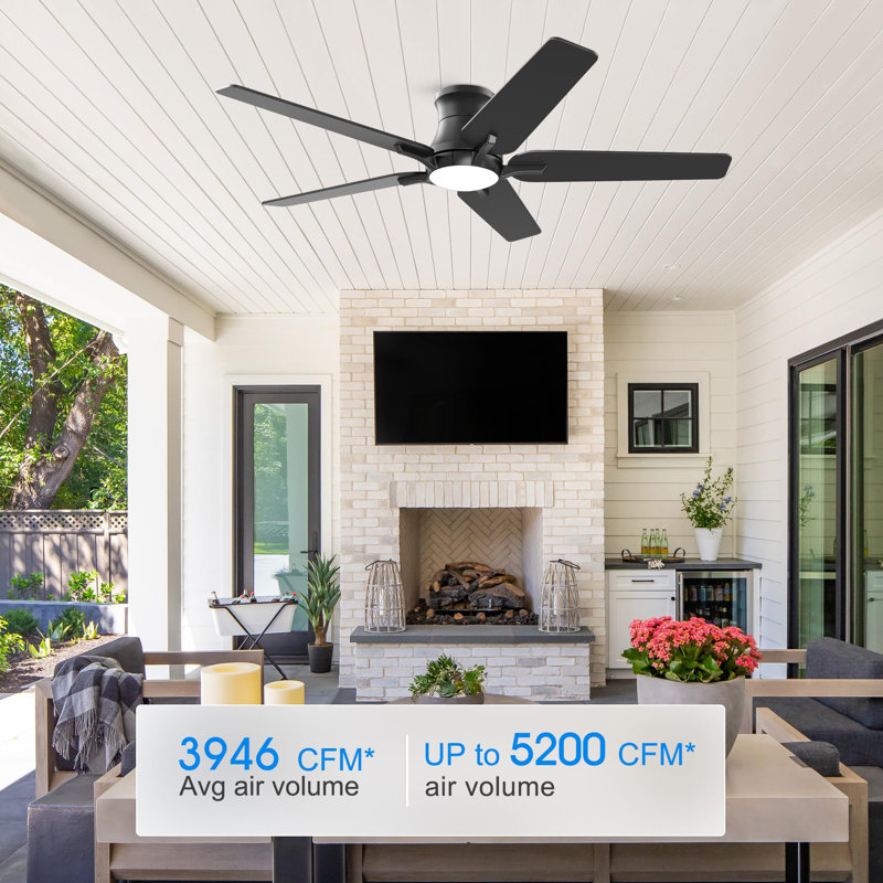 52 Inch Ceiling Fans with Lights and Remote, Black