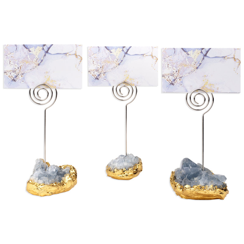Gemstone Place Card Holders Geode Stones Table Number Holders Blue Celestite Crystal Quartz, Set Of 12