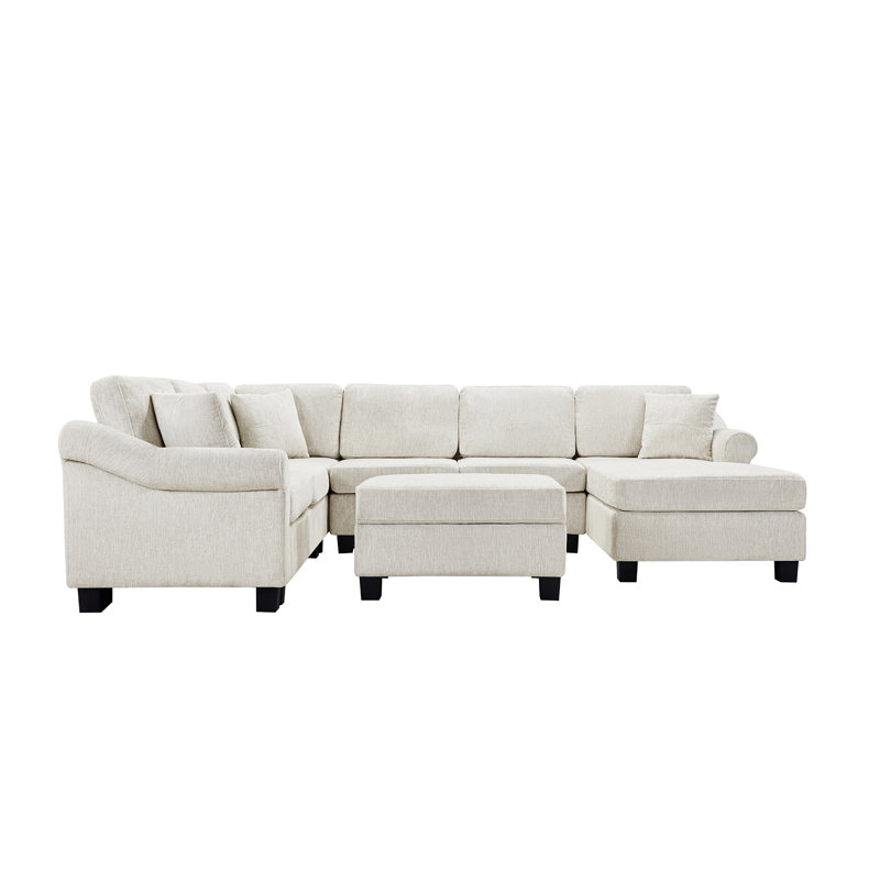 Canapé modulaire Canapé modulaire rembourré en chenille de 111,8 po avec repose-pieds de rangement mobile pour le salon