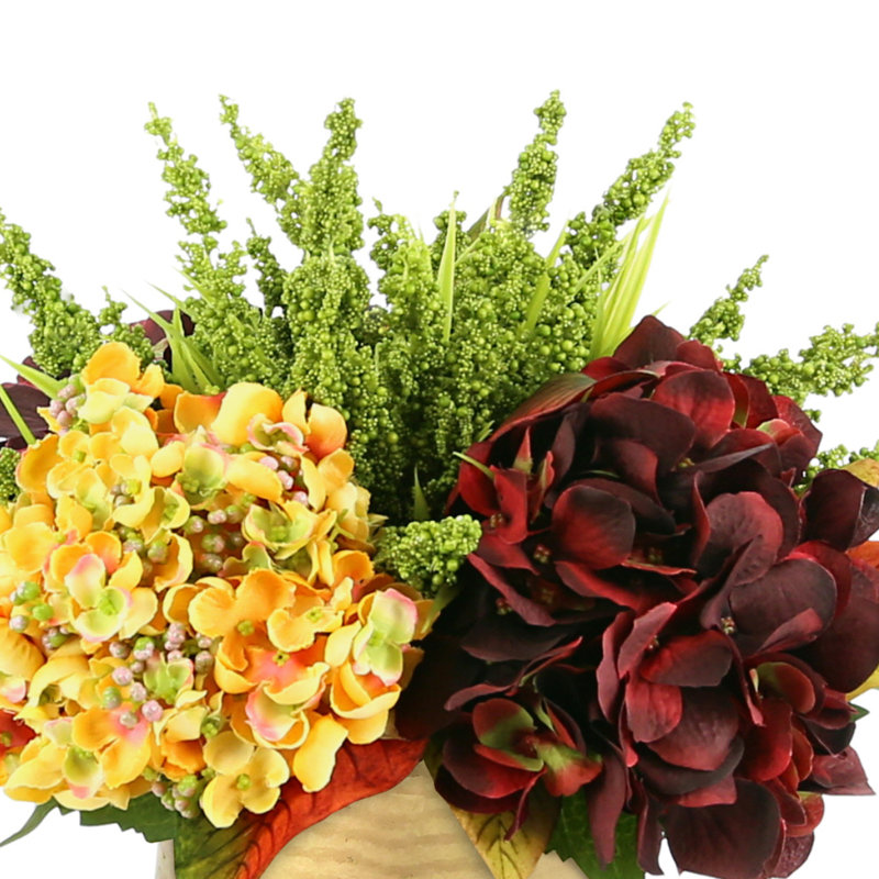 Assorted Hydrangea And Heather Arrangement In Round Pot