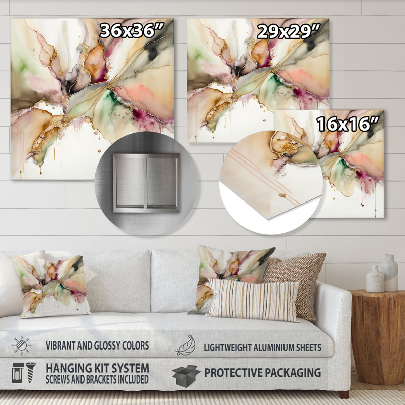 Décoration murale liquide en métal avec une touche d'or IV, H 23 po x l 23 po x P 1 po