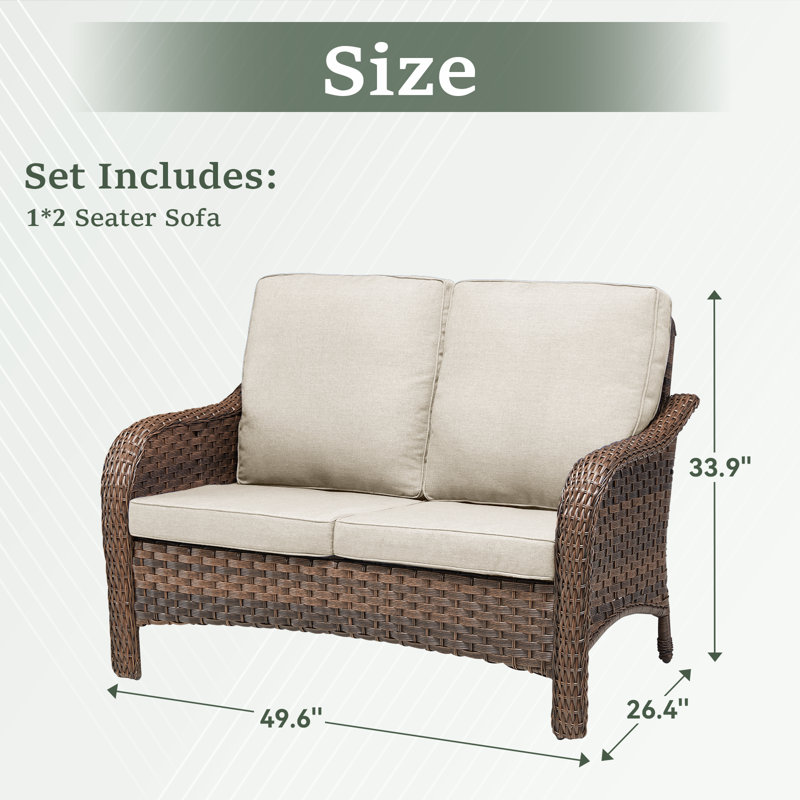 Grand Patio Outdoor Loveseat Chair, Wicker Sectional Patio Sofa With Comfy Cushions For Yard, Garden, Pool, Beige