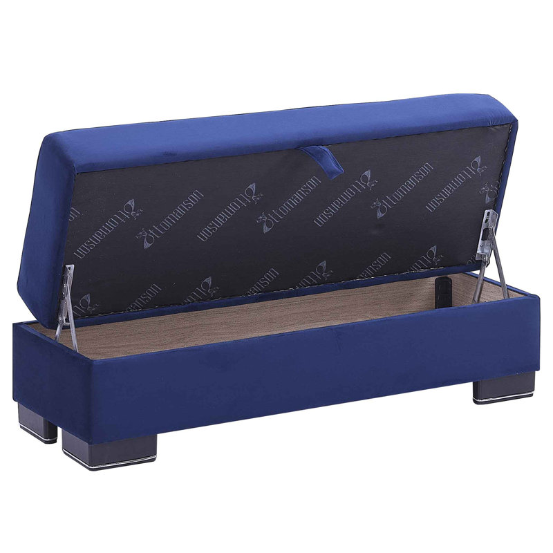 Legacy Fabric Upholstered Ottoman with Storage, Blue Microfiber