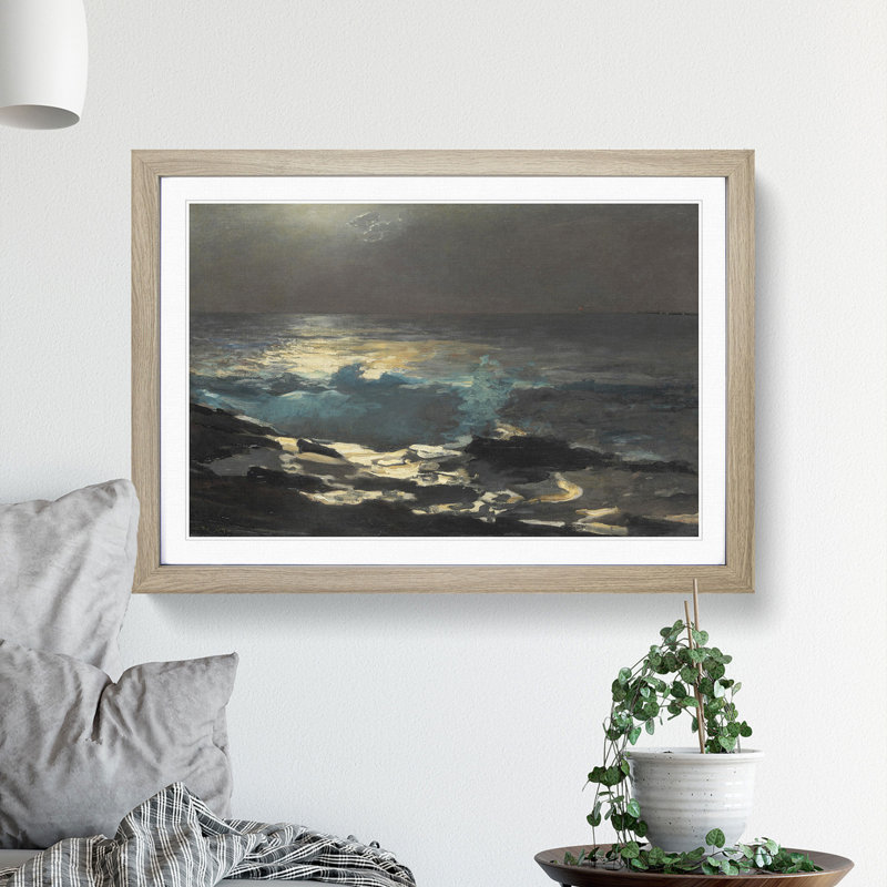 Moonlight at Wood Island by Winslow Homer - Picture Frame Painting, Oak, 27cm H x 36cm W x 2cm D