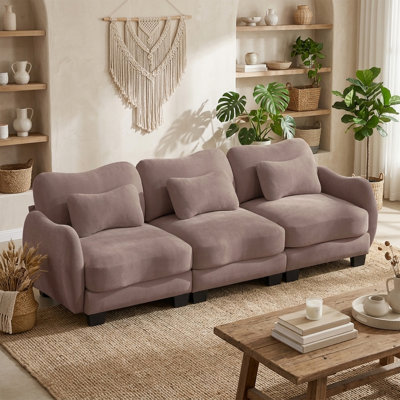 101" Modern Cloud Three-Seater Modular Sofa with Lumbar Pillows and Chenille Fabric