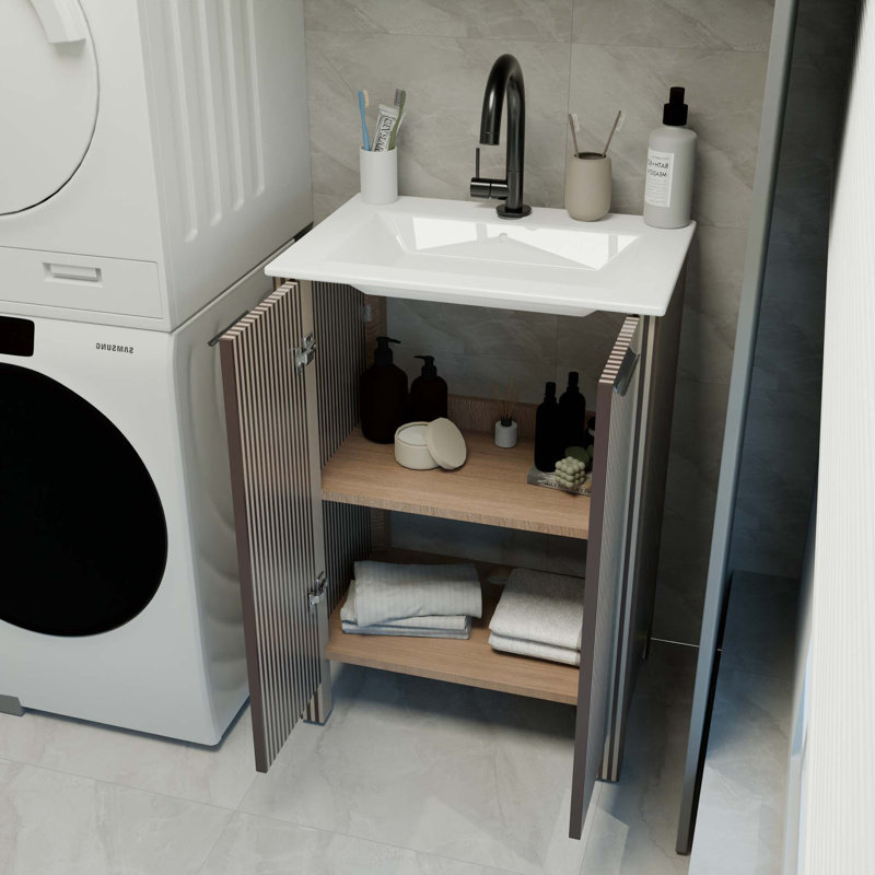 Meuble-lavabo moderne pliable avec lavabo en céramique