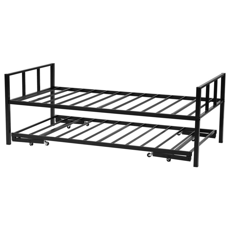 Lit de jour simple avec lit gigogne et lattes en métal, idéal pour les petites chambres d'amis, conception à double fonction, capacité de 400 lb, 8 flexibles