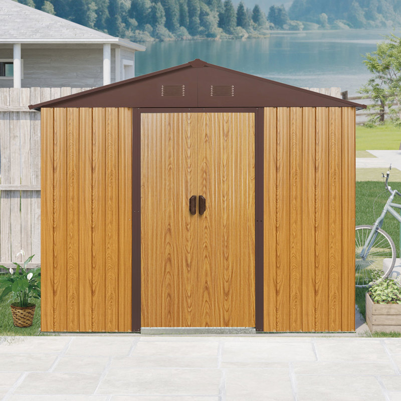 8 Ft X 4 Outdoor Metal Shed In Coffee. Stable, With Painting. Has Lockable Door, Window & Ventilation For Comfort Coffee 8x4 Storage Lawn. Galvanized Steel Panels. Better Organization