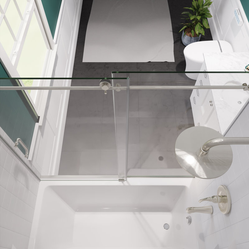 Raymore Brushed Nickel Frameless Sliding Tub Door with Tsunami Guard