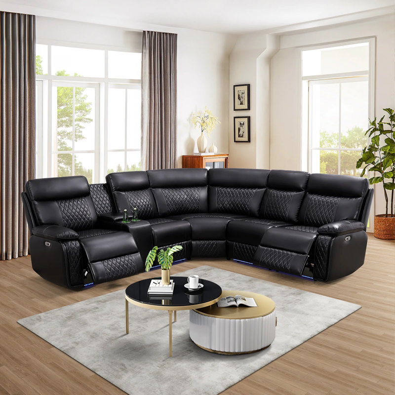 Canapé modulaire inclinable électrique 3 pièces en cuir végétalien avec USB Rona