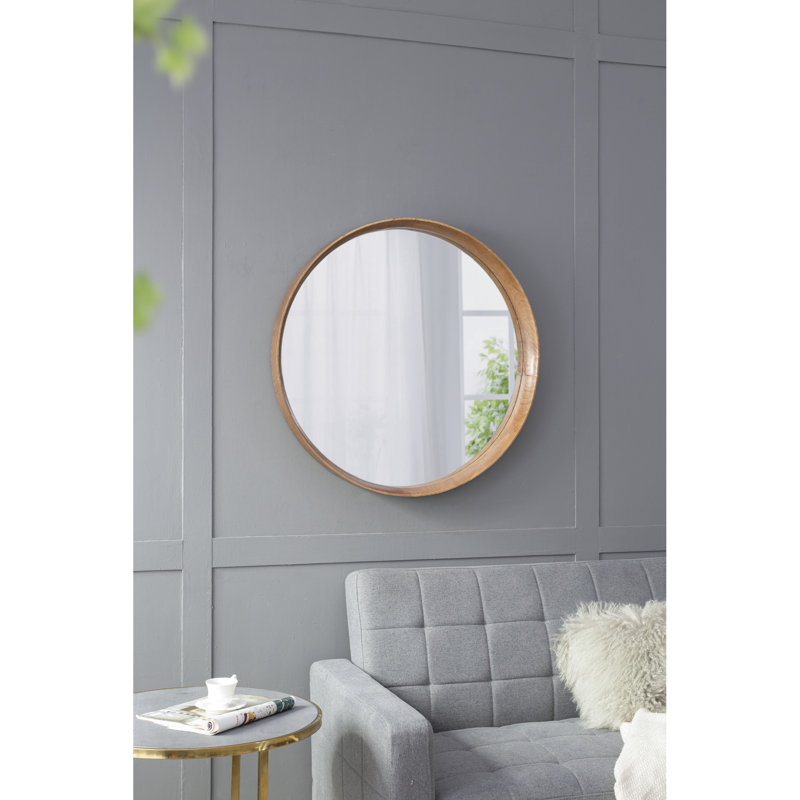 Miroir en bois de pin de 31,5 po pour la salle de bain et le salon, miroir visuel attrayant