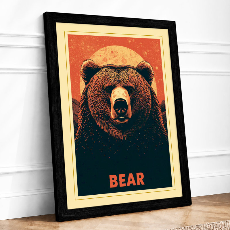 Bold Bear Retro - Framed Print, A3 - 42.0 x 29.7 cm, Black