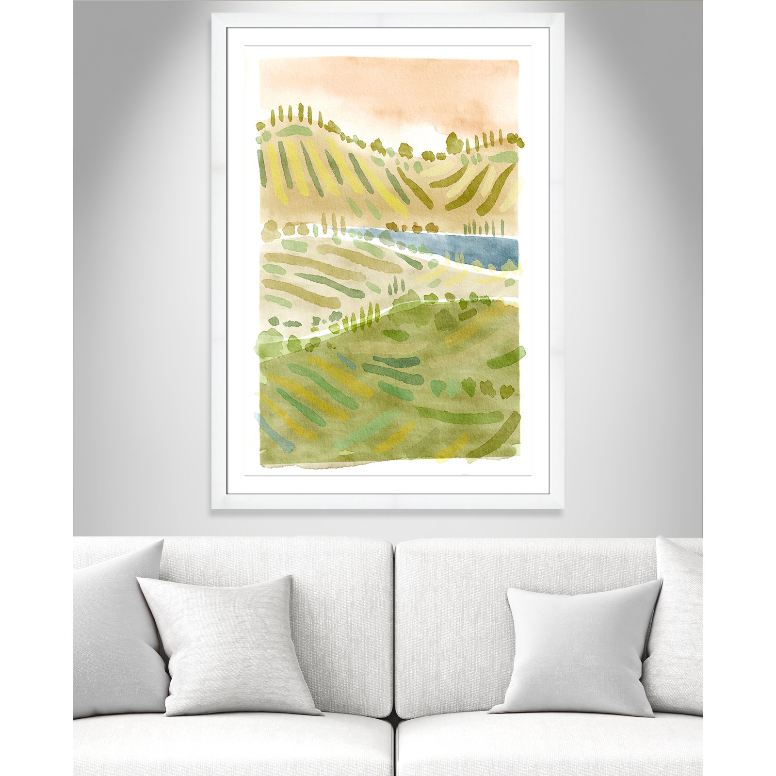 Tuscan Countryside Print, White Single Picture Framed Paper, White, 49" H x 35" W x 1.25" D