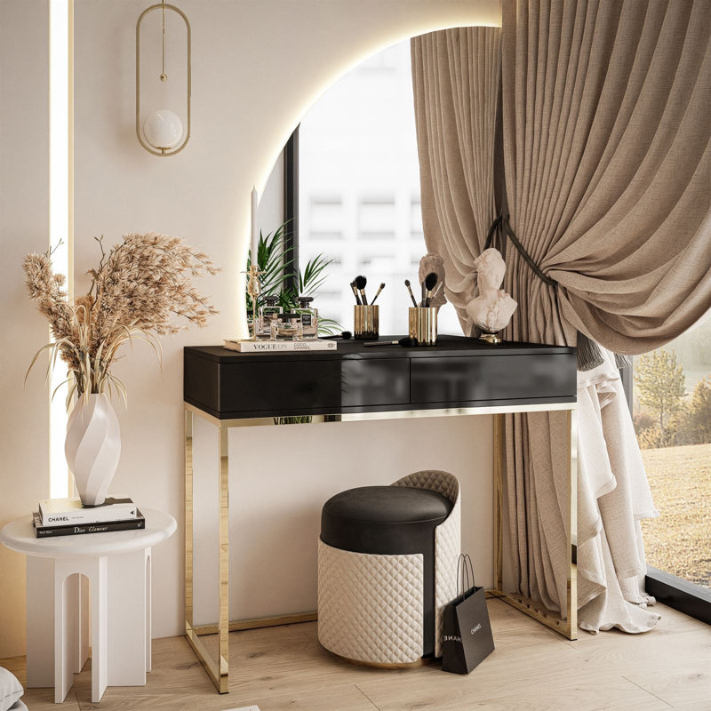 Dalshawn Dressing Table with Mirror, Black
