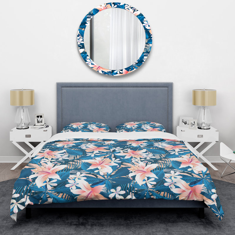 Ensemble de housse de couette rose à motif floral et feuille bleue - Cabin & Lodge