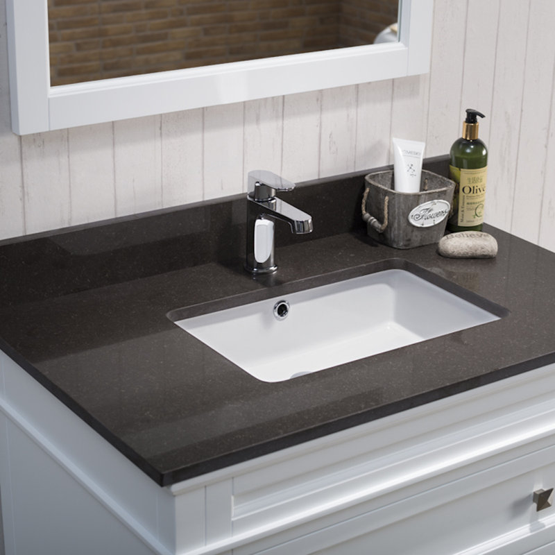 Ensemble de meuble-lavabo de salle de bain simple avec miroir 37 po Briese, Blanc mat