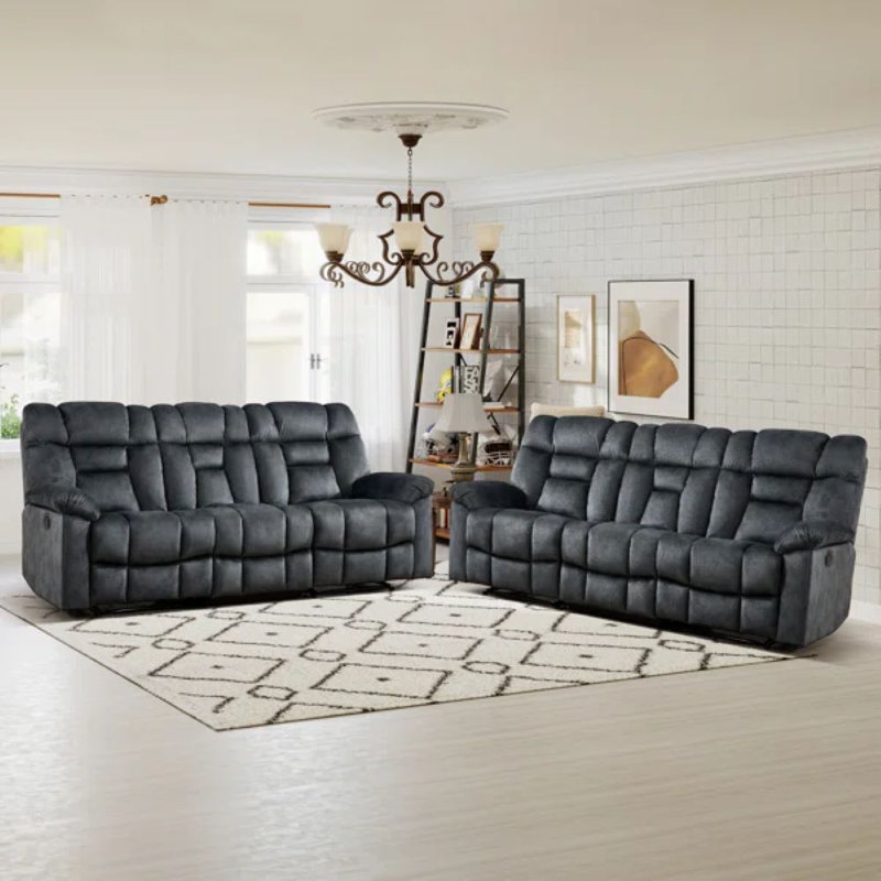 Canapé inclinable manuel moderne à 3 places avec revêtement moelleux et coussins rembourrés (ensemble de 2), Gris verdâtre