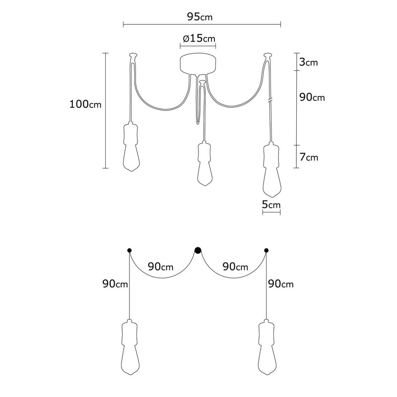 Luminaire suspendu à 3 lumières Henninger, Noir / rouge