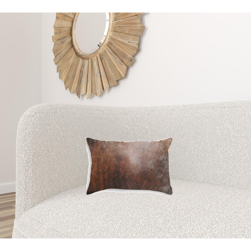 Brown Cowhide Rectangular Throw Pillow with Microsuede Backing