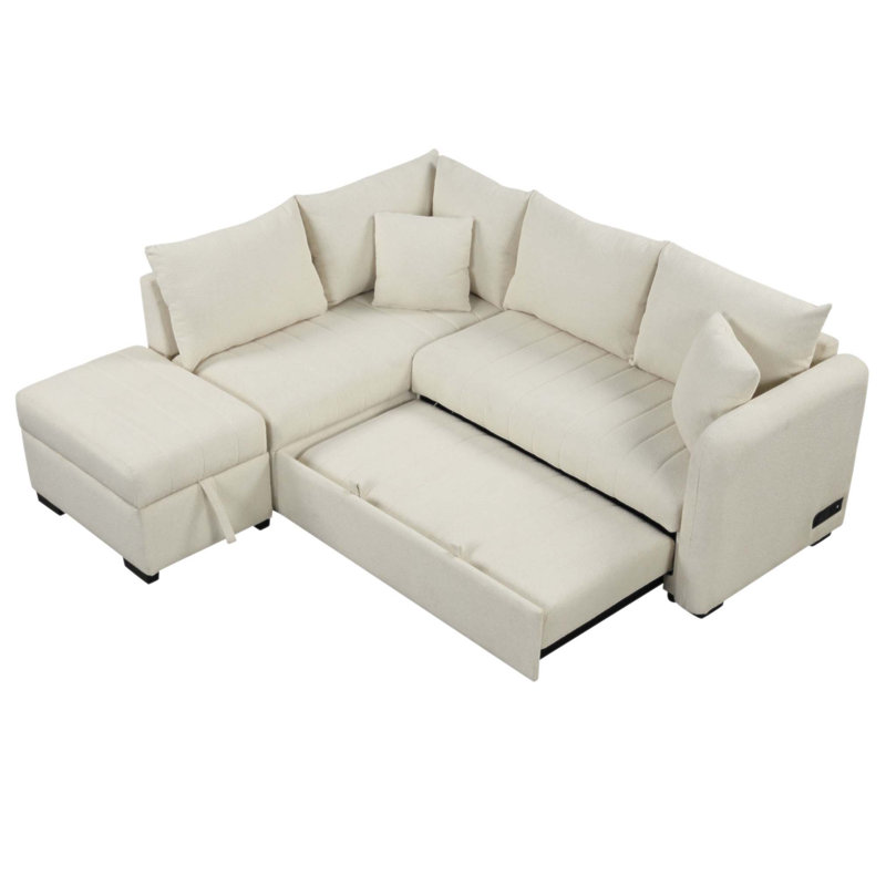 Canapé-lit modulaire en forme de L de 82,6 pouces avec ports USB, prises de courant et repose-pieds de rangement mobile pour la vie moderne