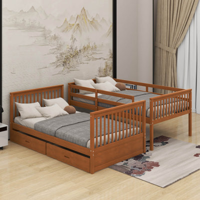 Twin Over Twin Bunk Bed With Ladders And Drawers