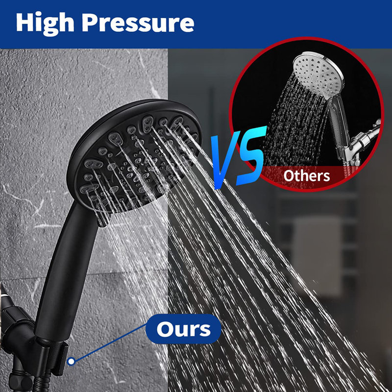 High Pressure Handheld Shower Head With 7-spray Setting Showerhead Kit, Matte Black