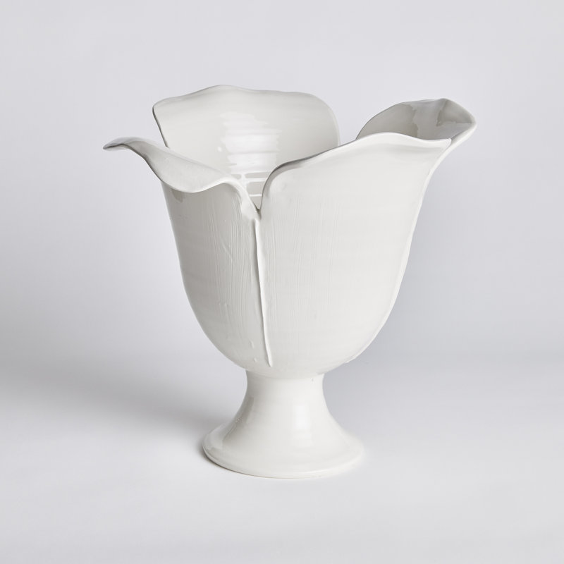 Rachana Handmade Ceramic Table Vase, 13.25" H x 11.75" W x 11.5" D, White