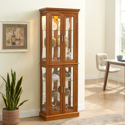 Vitrine lumineuse avec tablettes réglables et dossier en miroir, idéale pour mettre en valeur des objets de collection et embellir les intérieurs