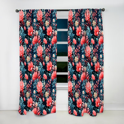 Coral Twilight Iv Tropical Pattern III - Tropical Velvet Curtain - Room Darkening - 1 panel