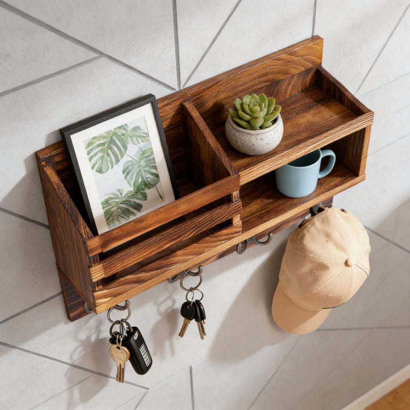 Porte-clés mural et organisateur de courrier avec tablette, décor de maison de campagne pour clés, courrier, laisse pour chien, lunettes de soleil et sacs A4