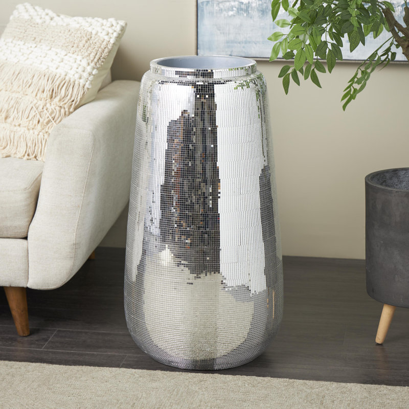 Cole And Grey Fiberglass Mosaic Floor Decorative Vase With Blue Interior