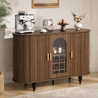 Meuble-bar moderne du milieu du siècle, meuble à liqueurs avec porte coulissante, casier à vin amovible et porte-verres pour salon, cuisine, entrée