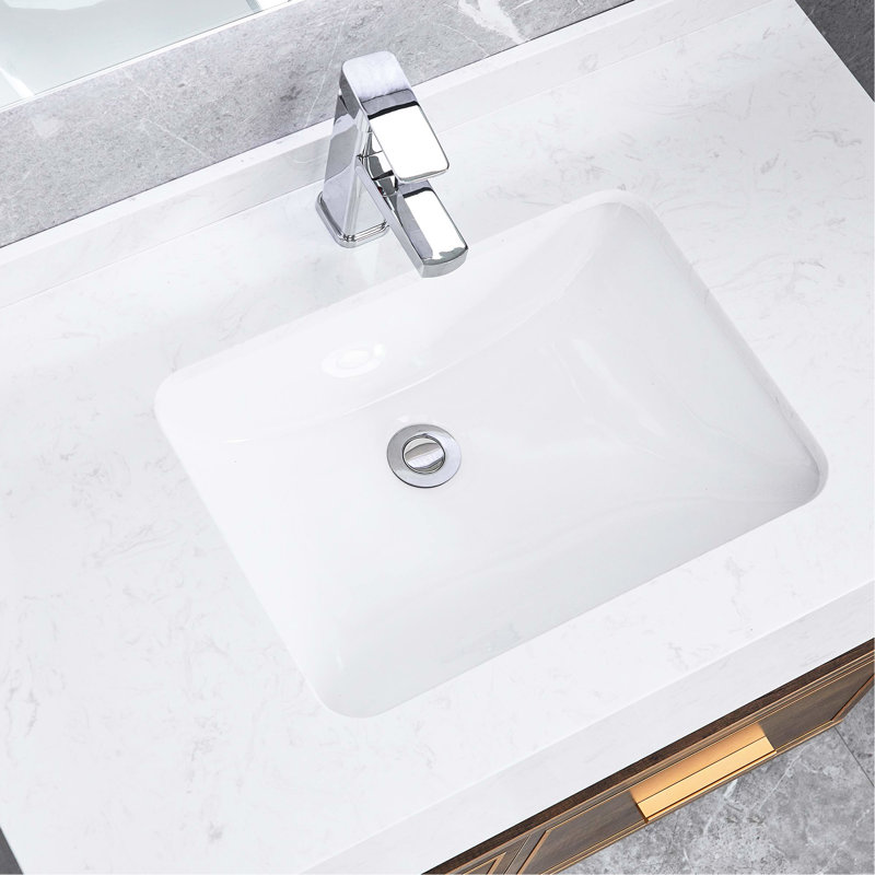 Lavabo de lavabo en céramique blanc - rectangulaire, trop-plein, insonorisant, chauffant, antirouille et sans égratignures - aucun trou de robinet apparaissant sous le comptoir, trop-plein, ouvertures de réduction pour la salle de bain
