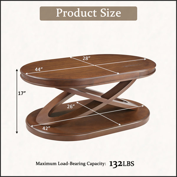 Latitude Run® 44 Inch Wood Oval Coffee Table with X-Shaped Base, Open ...