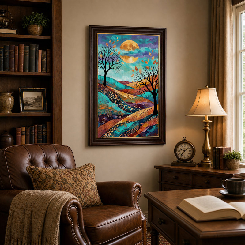 «Autumn Trees» et «Orange Moon» sur toile de sarcelle Hills, art mural, H 24 po x l 16 po