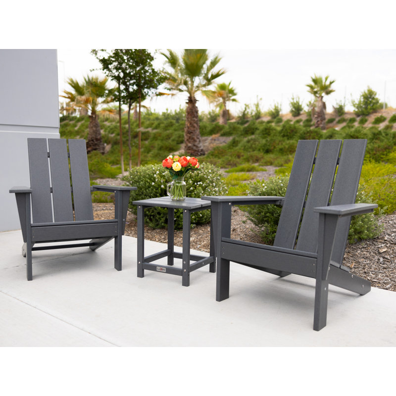 LuXeo Arcadia HDPE Outdoor Adirondack Chair and Table Set, 3-Piece, Gray
