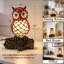Lampe de table en forme de hibou en verre coloré Tiffany avec base en bois de résine rustique