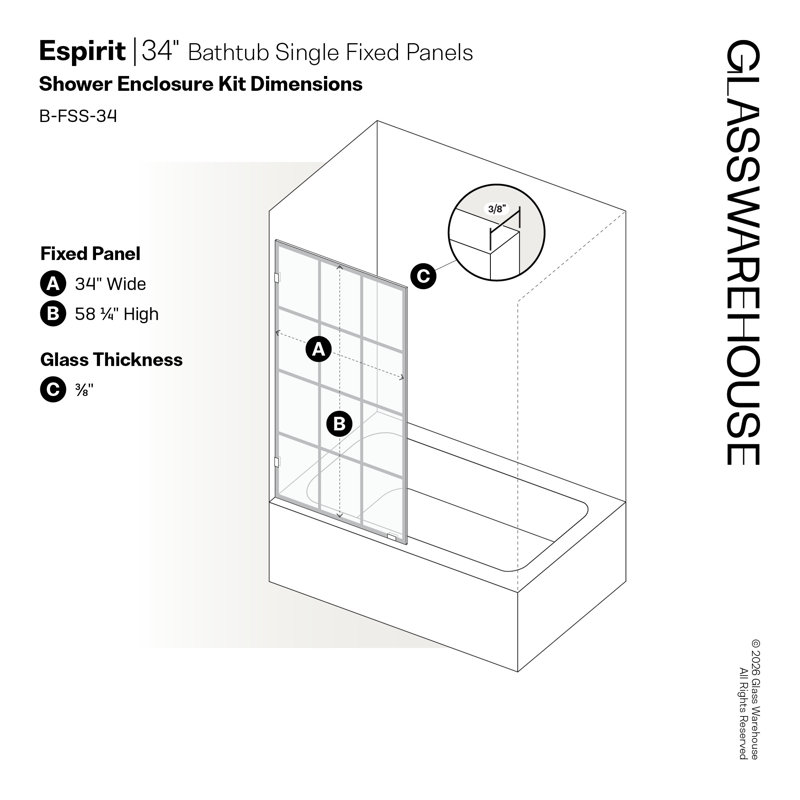 Esprit 34 in. x 58.25 in. French Monture Single Fixed Bath Panel