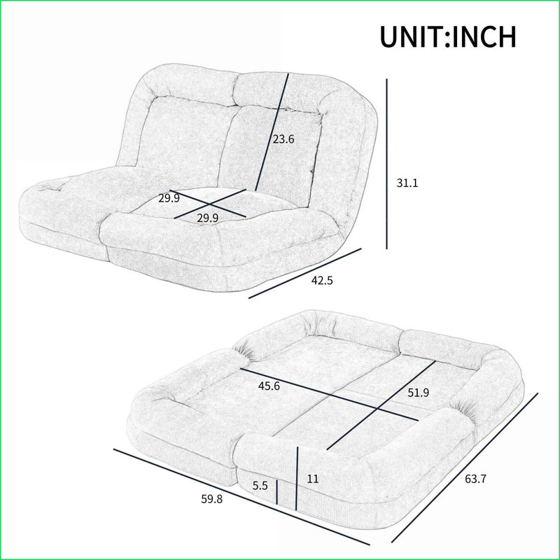 Canapé-lit convertible simple dépliable à 18 positions | Gris | Profondeur du siège 63,78, Tissu gris