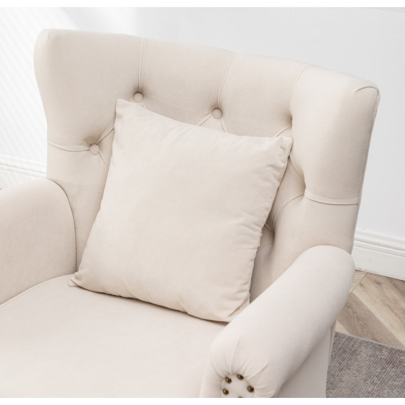 Jacquelyn 73.66Cm Wide Tufted Polyester Wingback Chair, Beige 100% Polyester