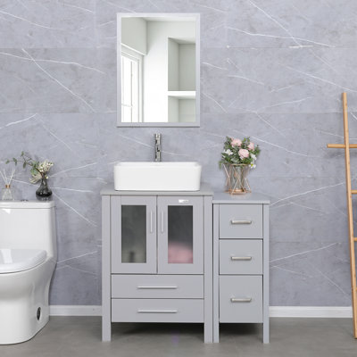 Camlin 36" Single Bathroom Vanity Set with Manufactured Wood Top, Vessel Sink,  Faucet, Drain