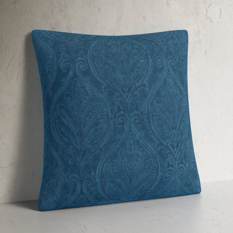 Embroidered Velvet Pillow Cover, Dark Blue/Denim