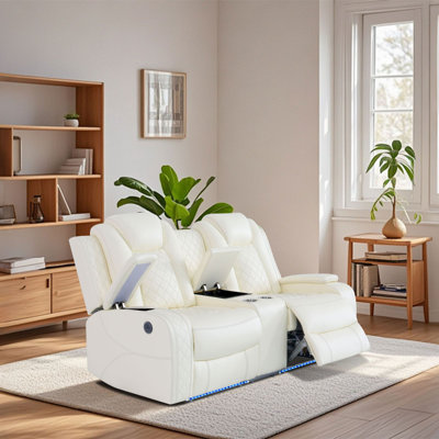 Sofa deux places inclinable électrique en cuir respirant de 73 pouces avec console centrale, porte-gobelets, chargeur USB et éclairage DEL