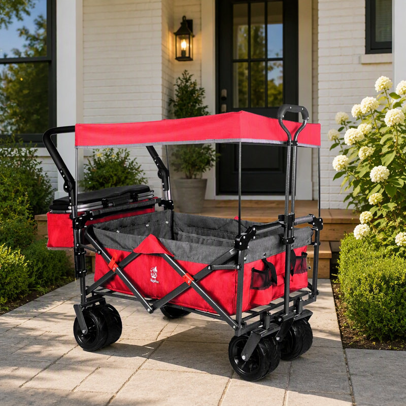 Chariot pliable avec capacité de 140 L, auvent amovible et roues tout-terrain pour une utilisation polyvalente à l'extérieur et à l'intérieur