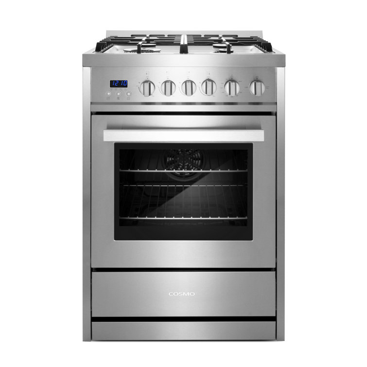 Cosmo 24 in. Nebula Collection 2.73 cu. ft. Gas Range, 4 Burners, Rapid Convection Oven, Cast Iron Grates in Stainless Steel